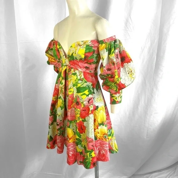 ASOS EDITION OFF SHOULDER MINI DRESS FLORAL PRINTS BALLOON SLEEVE BABYDOLL DRESS - Picture 17 of 17